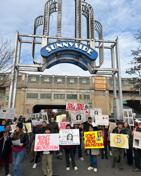 Bronstein tenants and activists rallied in Sunnyside on Saturday. Photo courtesy of Bronstein Tenant Union.