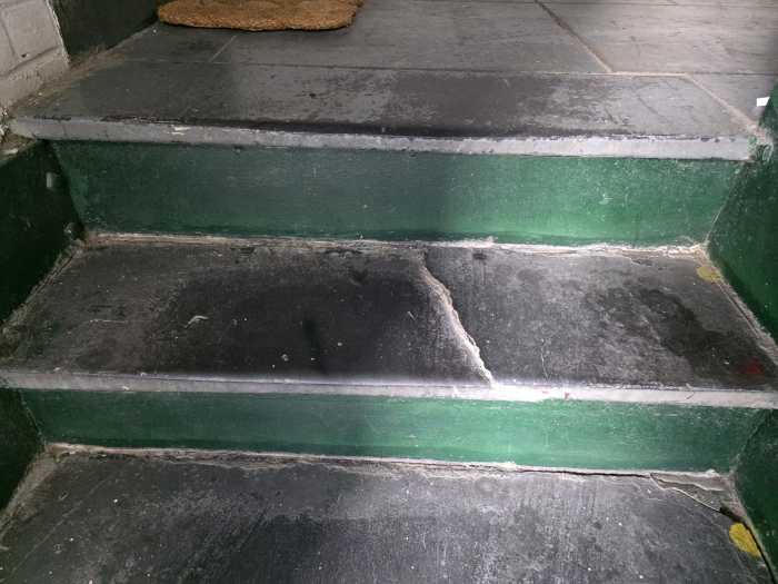 A cracked and uneven step in the Mesa Verde complex. Photo by Shane O'Brien.