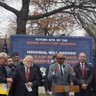 Queens Borough President Donovan Richards speaks at the official announcement of a Queens Holocaust Memorial at Borough Hall on Tuesday. Photo by Shane O'Brien.