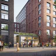 Renderings for the Willets Point Commons affordable housing development.