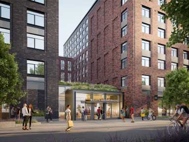 Renderings for the Willets Point Commons affordable housing development.