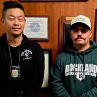 Port Authority Police Officers Danny Sun (l.) and Joseph Picillo witnessed an assault in progress in Terminal B at LaGuardia Airport and chased after the suspect before arresting him with help from other officers.