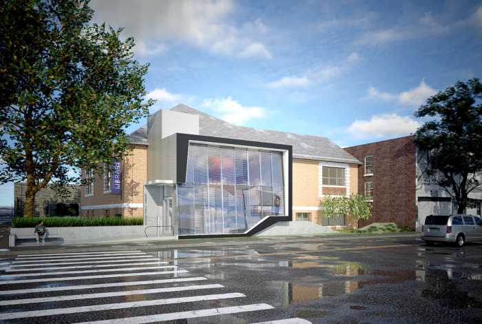 Renderings for the exterior of the renovated Astoria Library. Photo courtesy of QPL.
