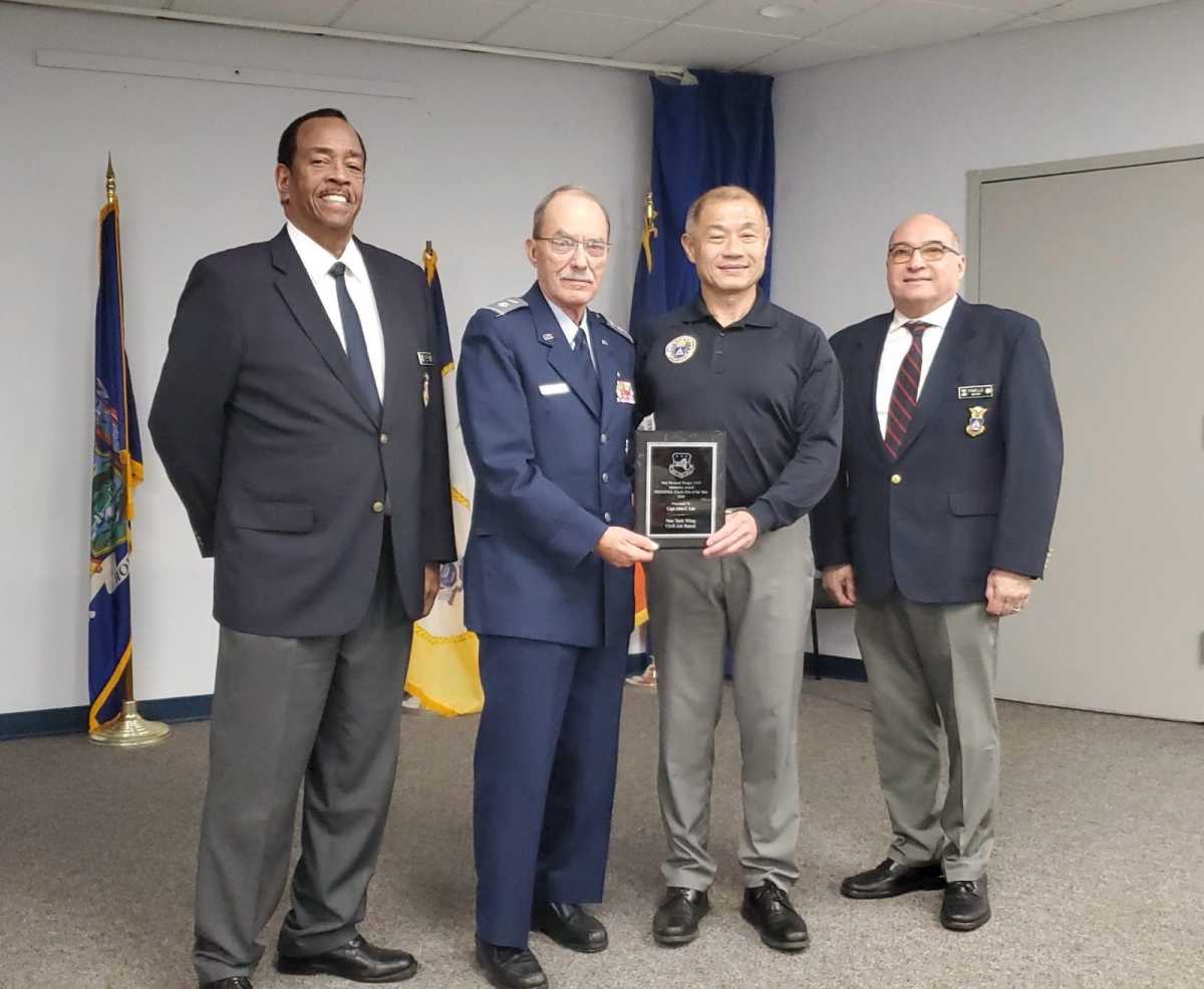 State Sen. John Liu receives an award for Check Pilot of the Year. Photo via New York Wing of the Civil Air Patrol.