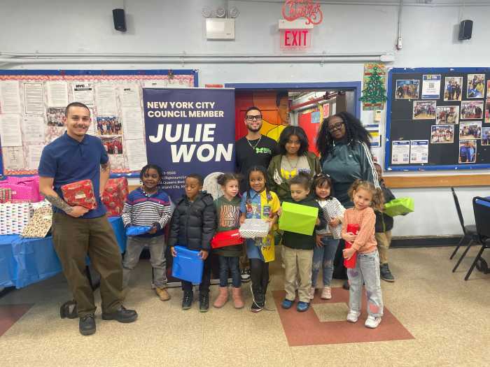 A toy giveaway at Queensbridge Houses. Photo courtesy of office of Council Member Julie Won.