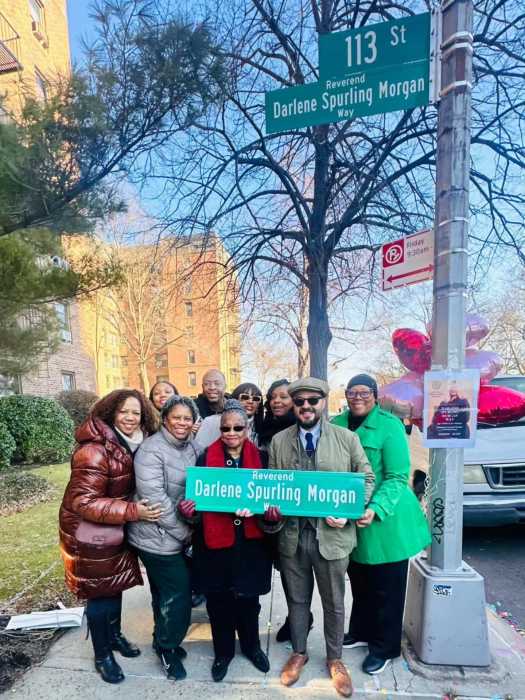 Council Member Francisco Moya joined representatives from the Mount Horeb Baptist Church for a street co-naming ceremony in honor of Reverend Darlene Spurling Morgan. Photo via Council Member Francisco Moya Facebook.