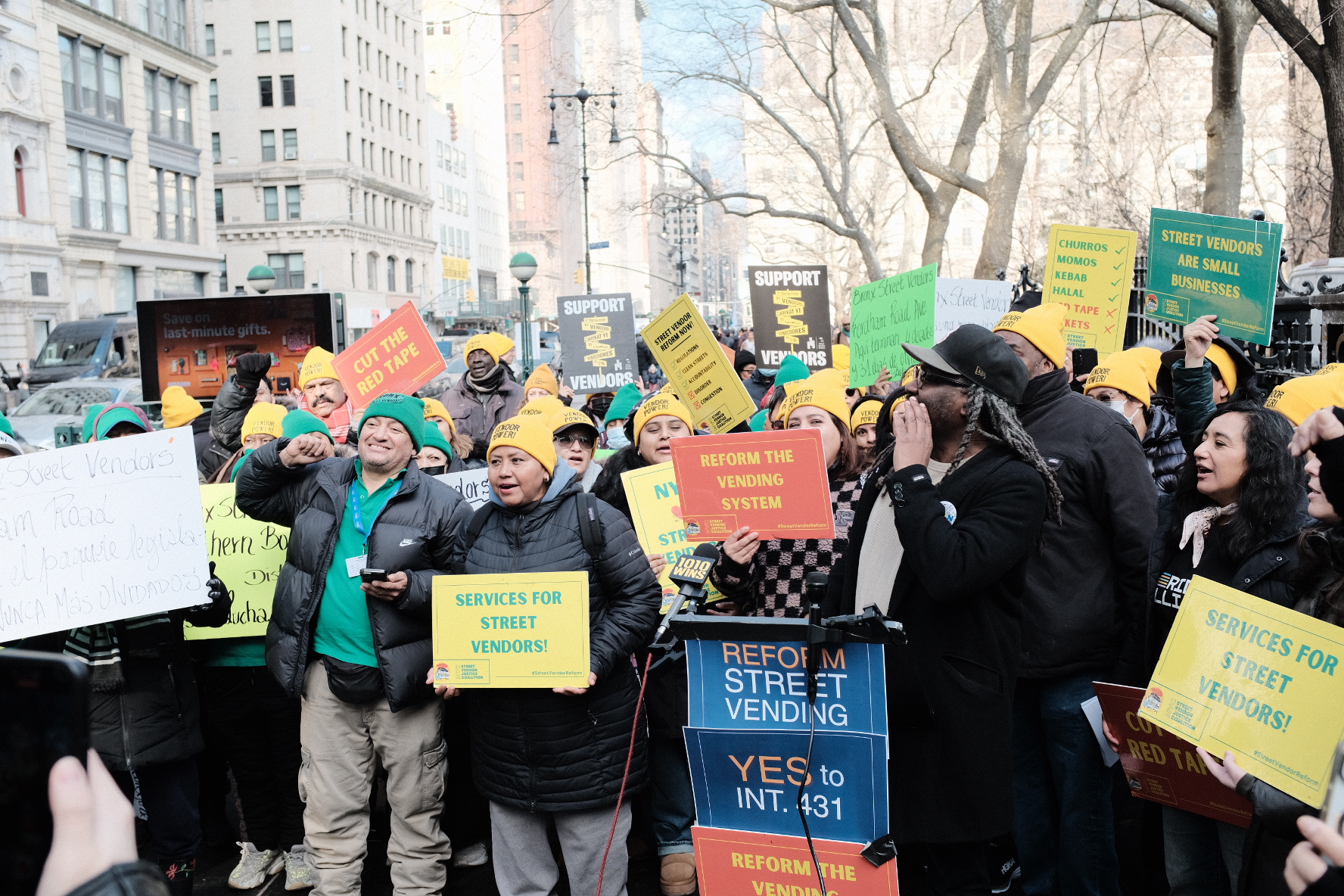 Street Vendors gather at City Hall to celebrate passage of the Street Vendor Reform Package. Photo courtesy of Street Vendor Project.