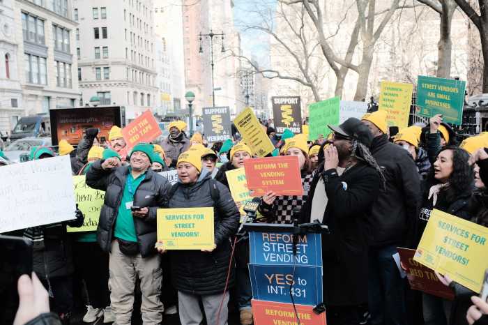Street Vendors gather at City Hall to celebrate passage of the Street Vendor Reform Package. Photo courtesy of Street Vendor Project.