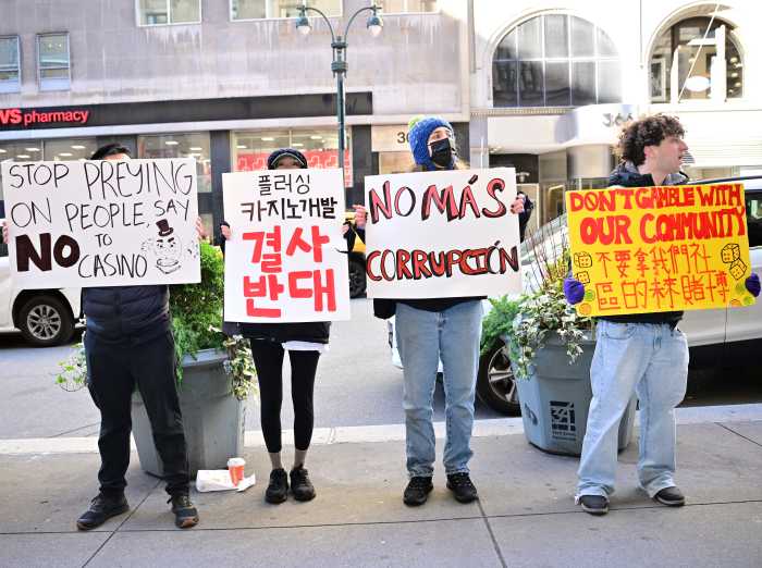 Protesters continued outside CUNY Graduate Center on Monday. Photo by Lloyd Mitchell.