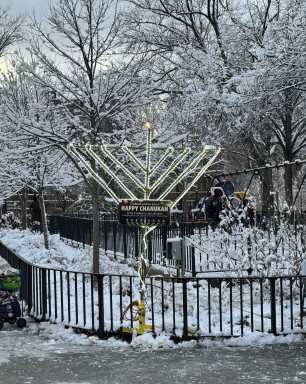 Vandals sprayed the large menorah in Travers Park with foam early Sunday morning. Photo courtesy of Hiram MoVandals sprayed the large menorah in Travers Park with foam early Sunday morning. Photo courtesy of Hiram Monserrate. nserrate.