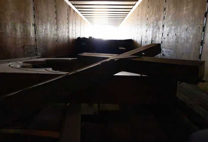 beams in form of cross that were once maspeth's st. saviour's church