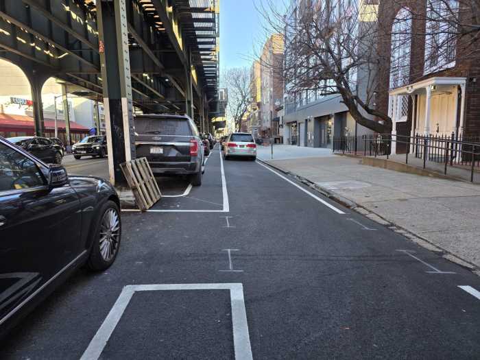 The DOT installed a small section of the bike lane during the summer. Photo by Shane O'Brien.