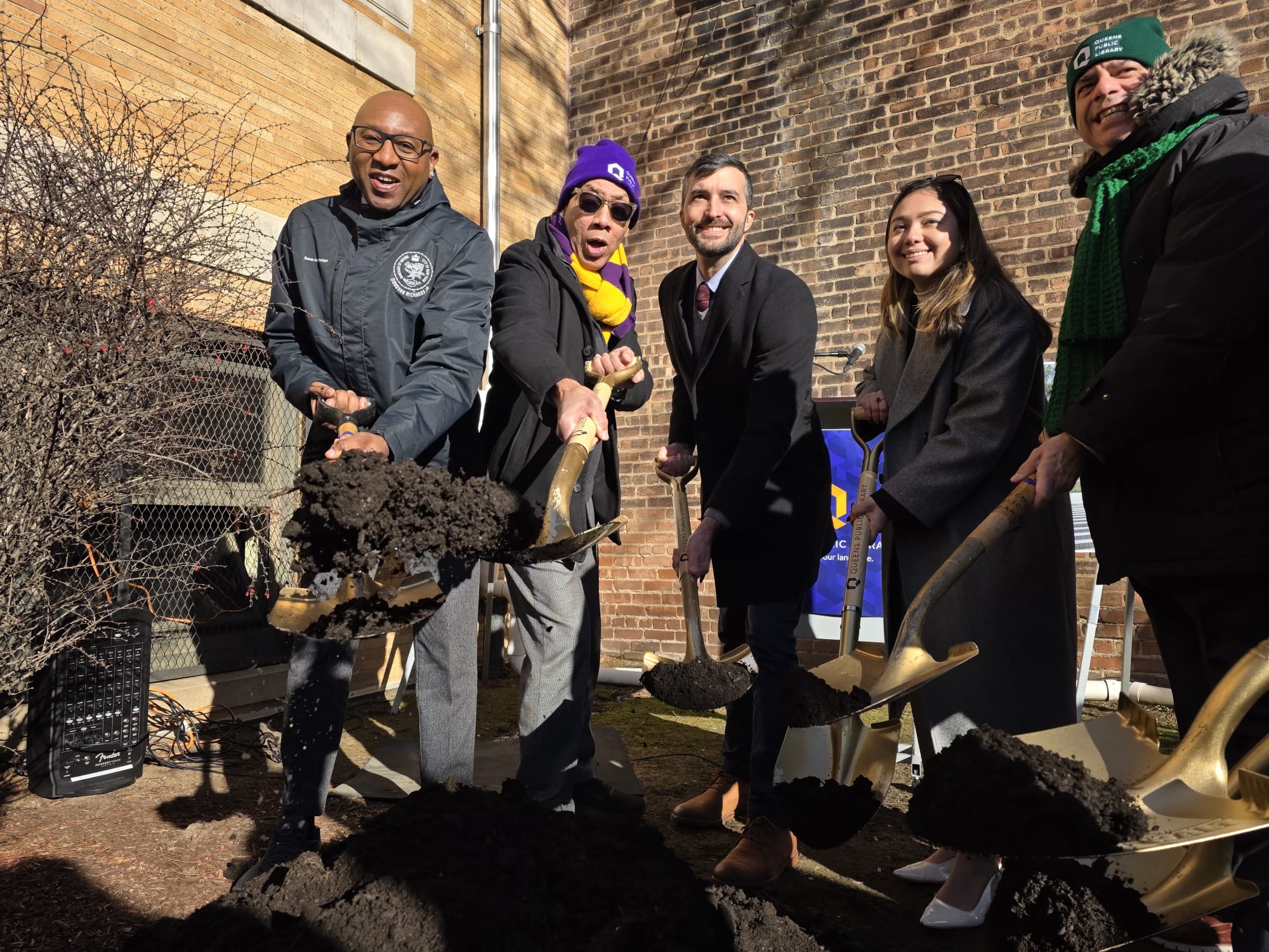 Elected officials and QPL staff broke ground on the $14 million renovation of Astoria Library Friday afternoon. Photo by Shane O'Brien.