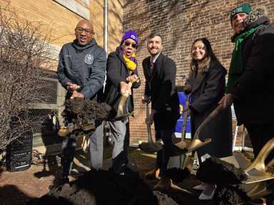 Elected officials and QPL staff broke ground on the $14 million renovation of Astoria Library Friday afternoon. Photo by Shane O'Brien.