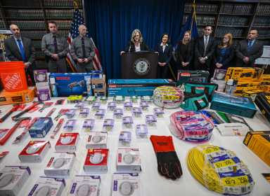 Queens District Attorney Melinda Katz secured grand jury indictments against 13 members of a retail theft crew, including three men from Middle Village, for stealing more than $2.2 million in merchandise from 128 Home Depot store.