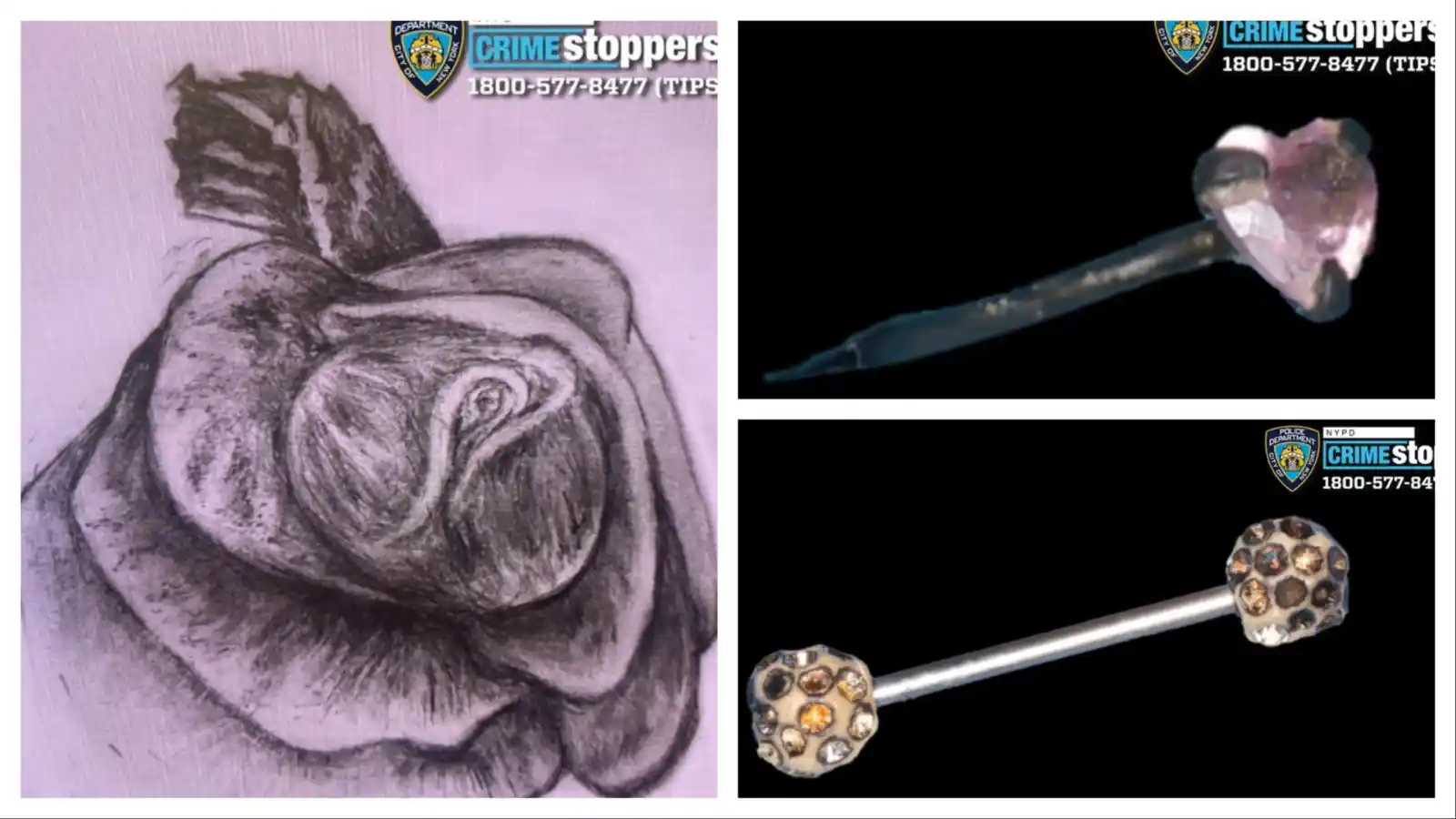 The NYPD released images of the victim's jewelry and a rose tattoo that was found on her upper left buttock. 