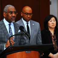 U.S. Rep. Gregory Meek calls for ICE to be defunding at a press conference at Queens Borough Hall Thursday afternoon. Photo by Ramy Mahmoud.