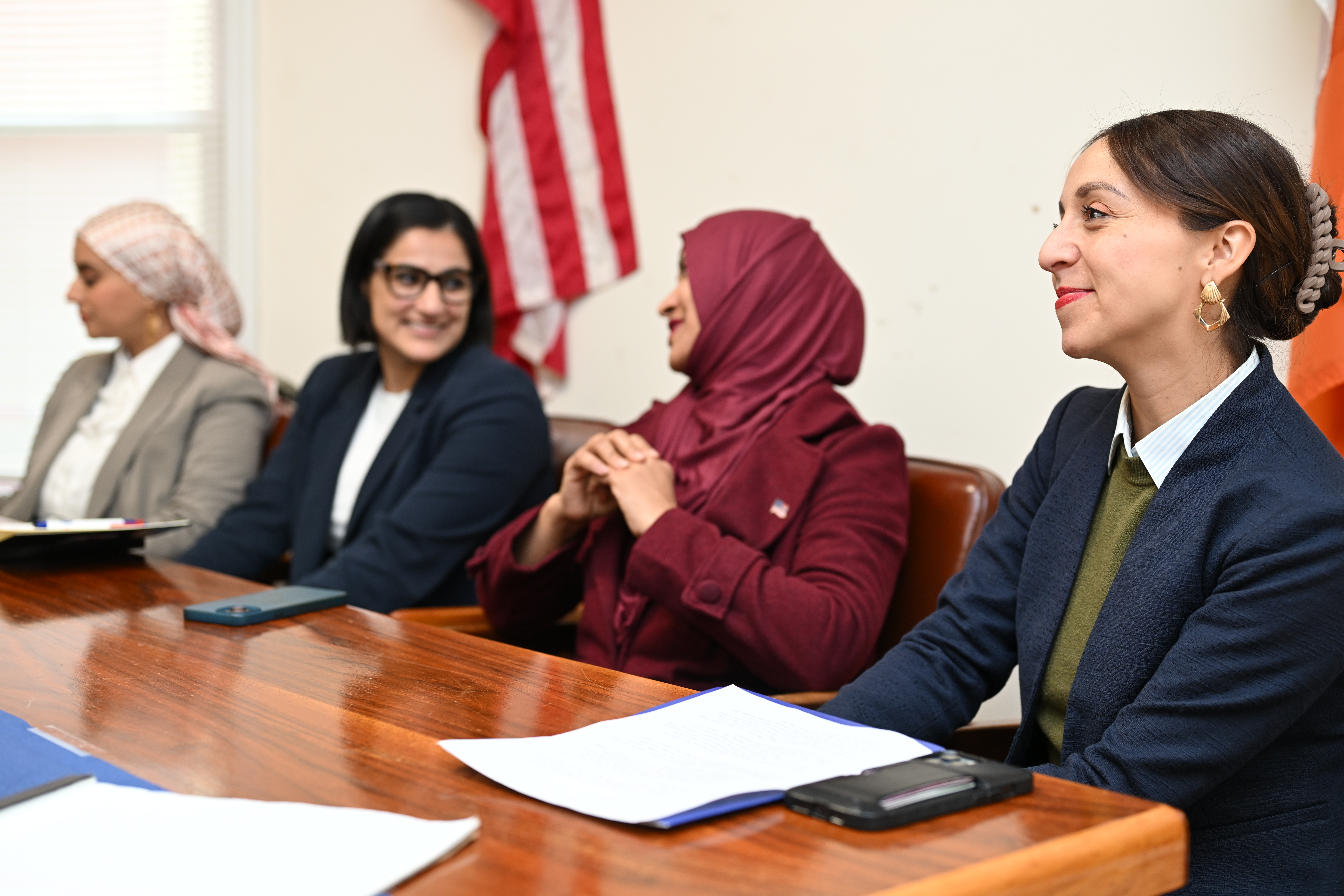From left to right: D36 candidates Rana Abdelhamid, Shivani Dhir, Mary Jobaida and Diana Moreno at a recent candidate forum in Astoria. Photo by Ramy Mahmoud.