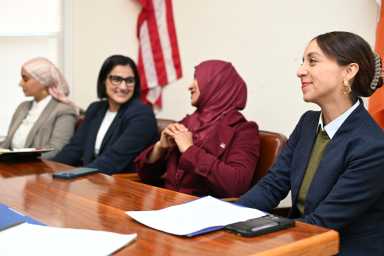 From left to right: D36 candidates Rana Abdelhamid, Shivani Dhir, Mary Jobaida and Diana Moreno at a recent candidate forum in Astoria. Photo by Ramy Mahmoud.