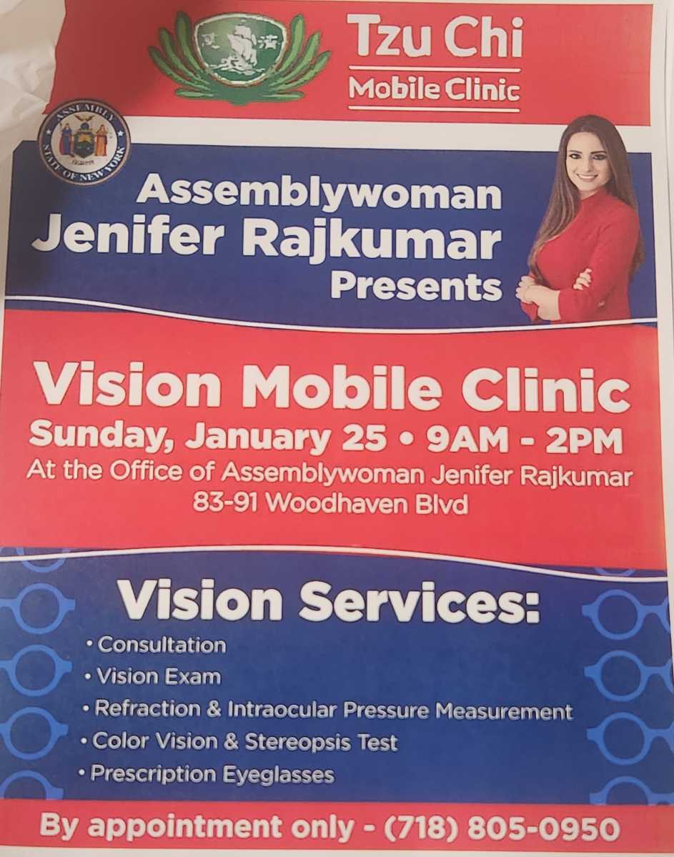 AM Rajkumar announces second free vision clinic and eyeglasses for constituents in Woodhaven