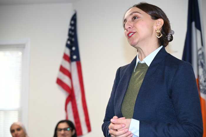 Moreno speaks at Saturday's candidate forum. Photo by Ramy Mahmoud.