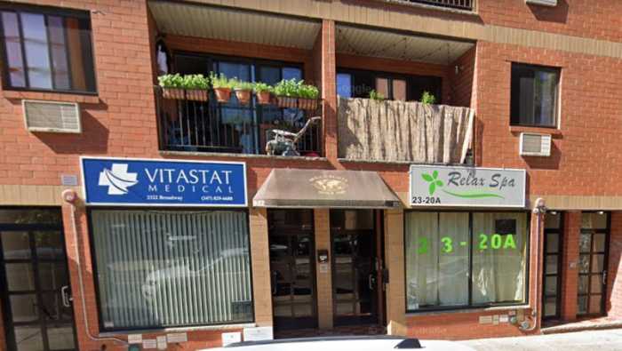 Relax Spa, an alleged brothel at 23-20A Broadway, was shuttered last month after an undercover police investigation determined the presence of prostitution at the premises. Photo via Google Street View.