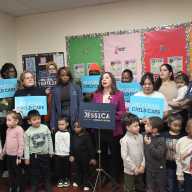 González-Rojas speaks at a campaign event at A Child's Place, where she called for a statewide commitment to universal childcare. Photo by Shane O'Brien.