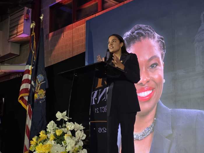 U.S. Rep. Alexandria Ocasio-Cortez also spoke at the event. Photo by Shane O'Brien. 