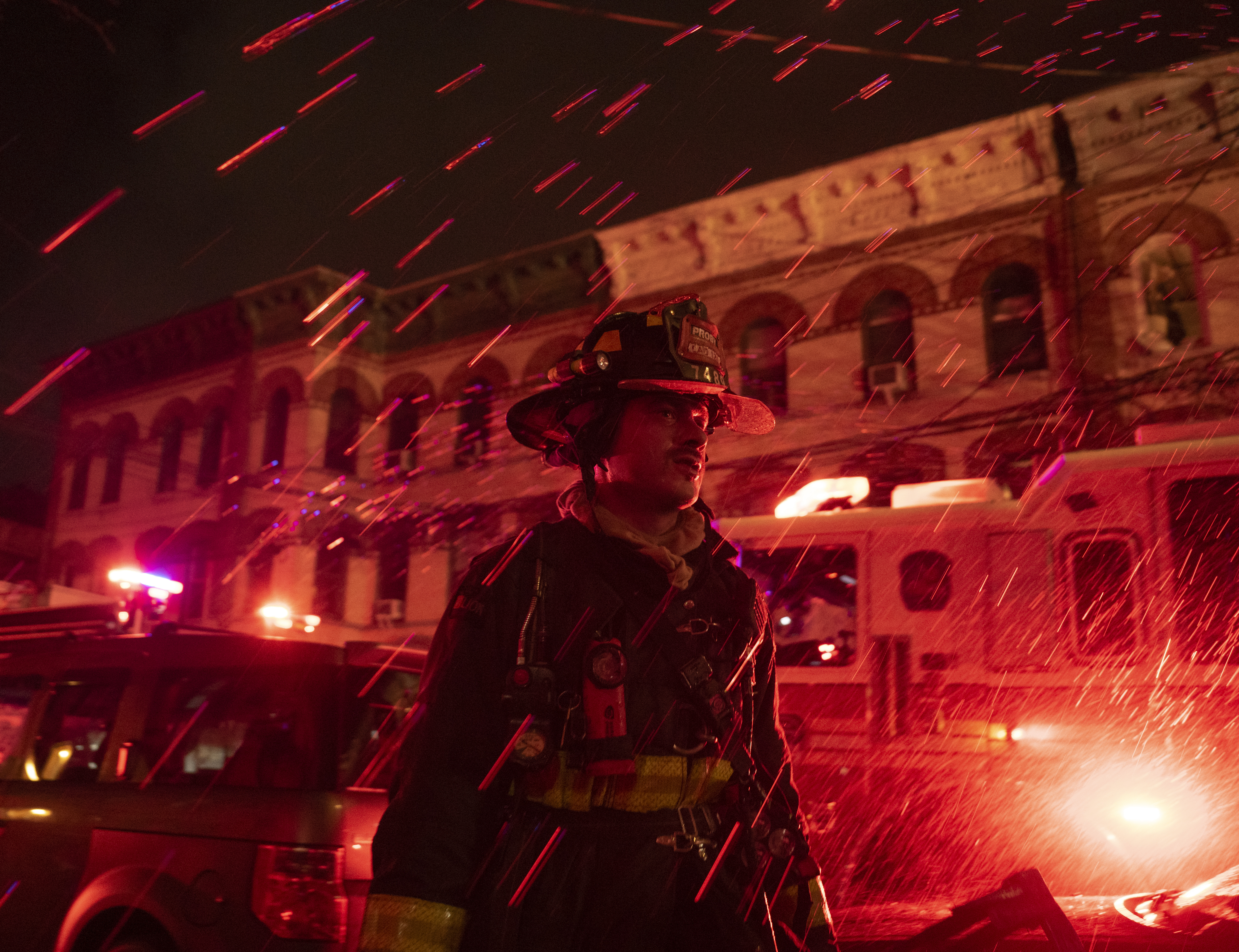 The five-alarm fire at 1824 Madison St. in Ridgewood spread to adjoining buildings and hundreds of firefighters battled the blaze for more than five hours.