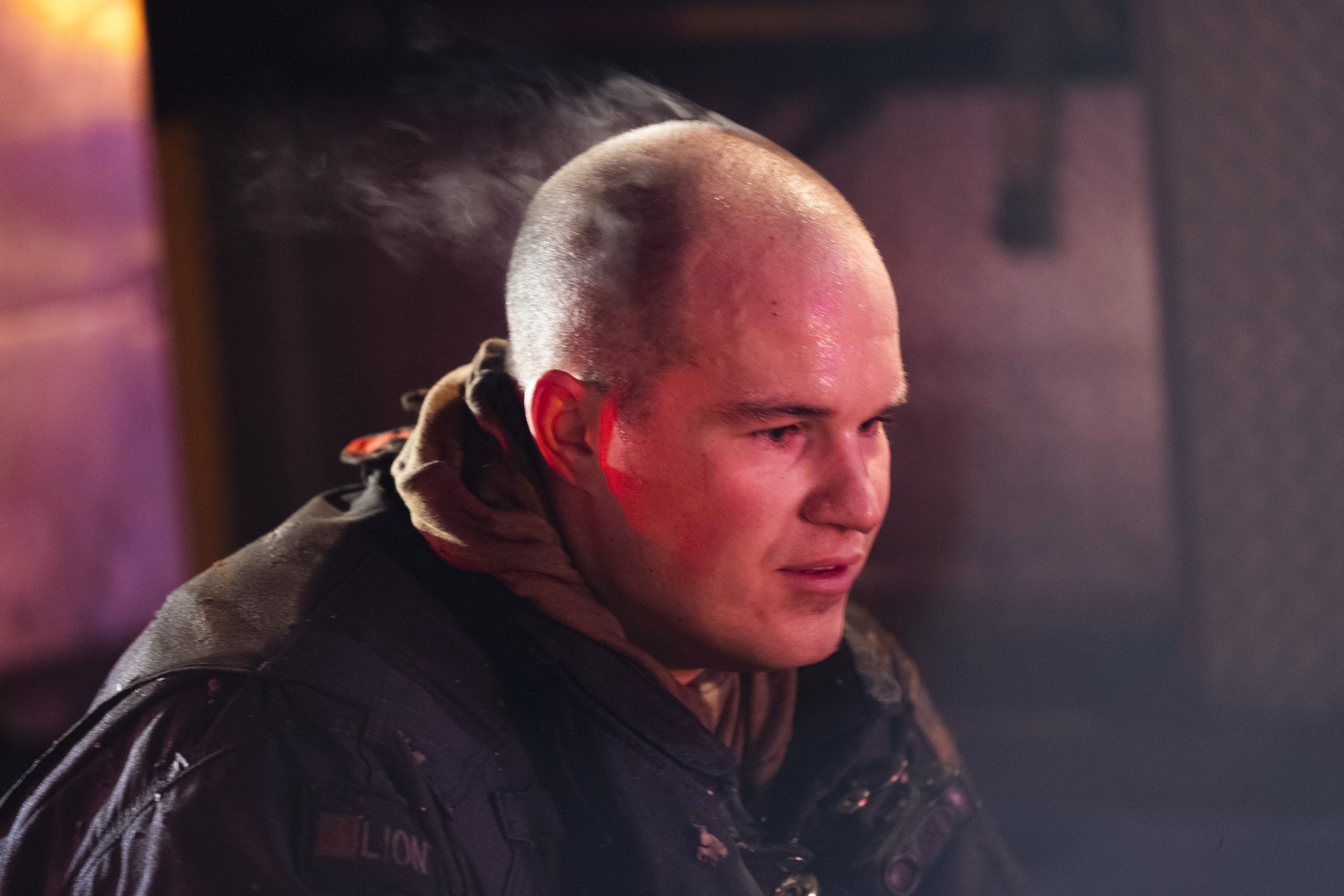 As the windchill hovered at around 7 degrees, steam could be seen coming off firefighters' heads after battling the blaze. 