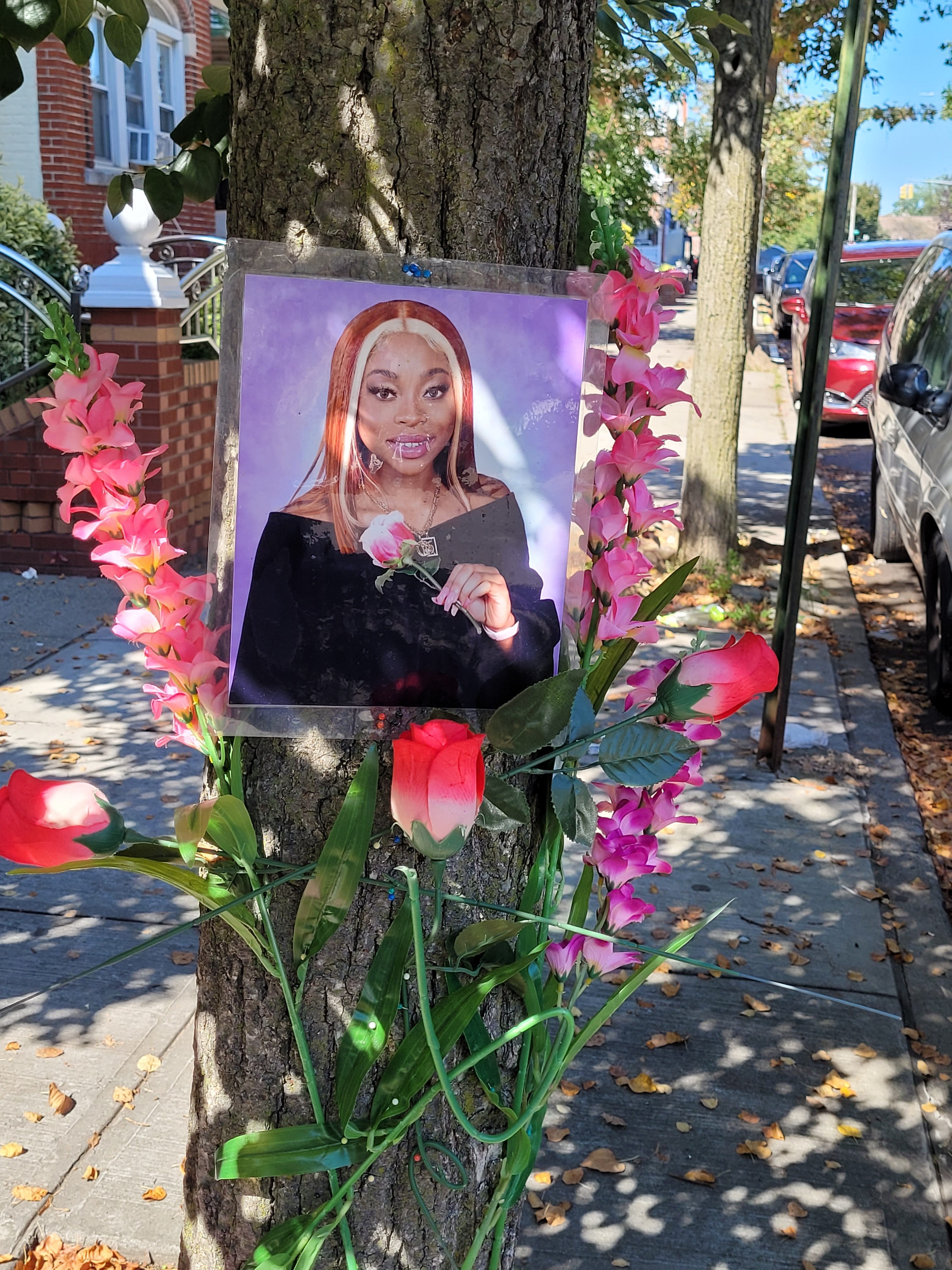 A memorial to 21-year-old Dashanna Donovan in front of her grandmother's East Elmhurst where she was allegedly murdered by Ray in September 2025. 