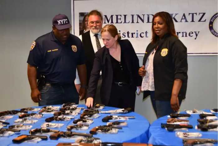 DA Katz and AG James hosted a gun buyback program in 2021 at St. Mary Magdalene Roman Catholic Church in Springfield Gardens that took nearly 80 firearms off the streets of southeast Queens.
