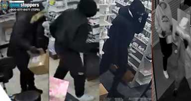 Police from two Queens precincts and one in the Bronx are looking for four burglary suspects who allegedly broke into several drug stores last month.