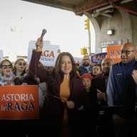 Assembly Member Catalina Cruz endorses Assembly Member Steven Raga (pictured) in Sunnyside on Saturday. Photo via Raga campaign.
