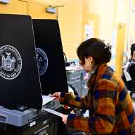Diana Moreno casts her vote in the D36 special election at PS 166Q. Photo by Ramy Mahmoud.