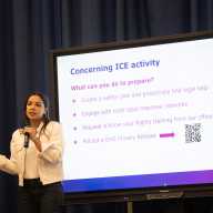 U.S. Rep Alexandria Ocasio-Cortez holds a town hall at I.S. 10 Horace Greeley in Astoria. Photo by Lloyd Mitchell.