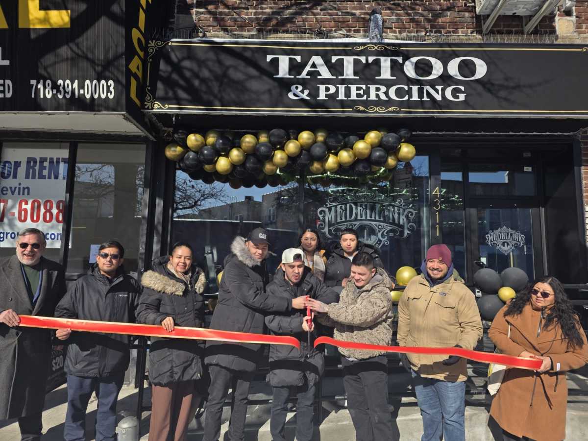 New Sunnyside tattoo parlor Medellink celebrates a ribbon-cutting ceremony at 43-11 Greenpoint Ave. Photo by Shane O'Brien.