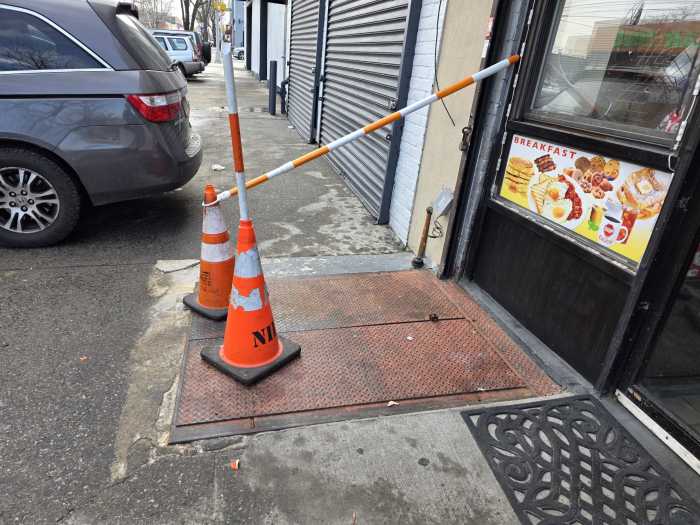 Peres has placed cones over his basement doors. Photo by Shane O'Brien.