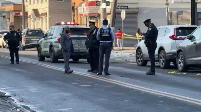 A Brooklyn man and three teens were arrested and charged with attempted murder and other crimes for allegedly shooting a 23-year-old woman in Ridgewood on Feb. 17.
