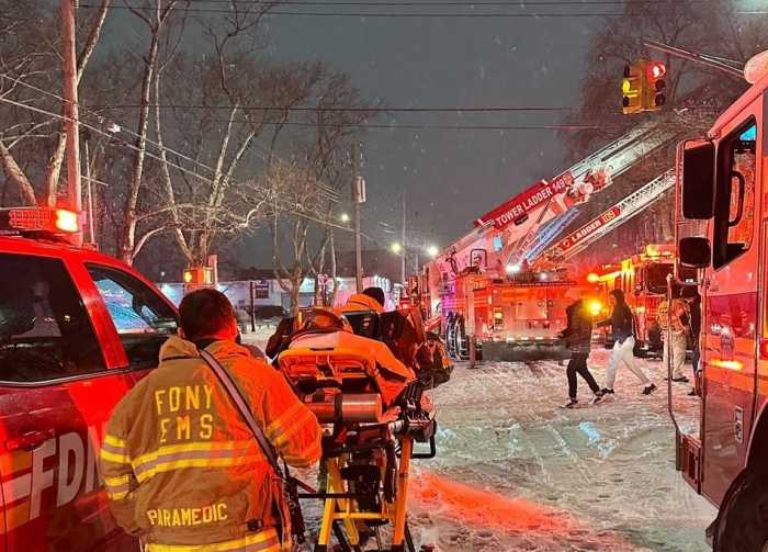 The FDNY fought a 2-alarm fire on the Jamaica Bay waterfront in Rockaway Beach that displaced at least one family, according to the Red Cross.