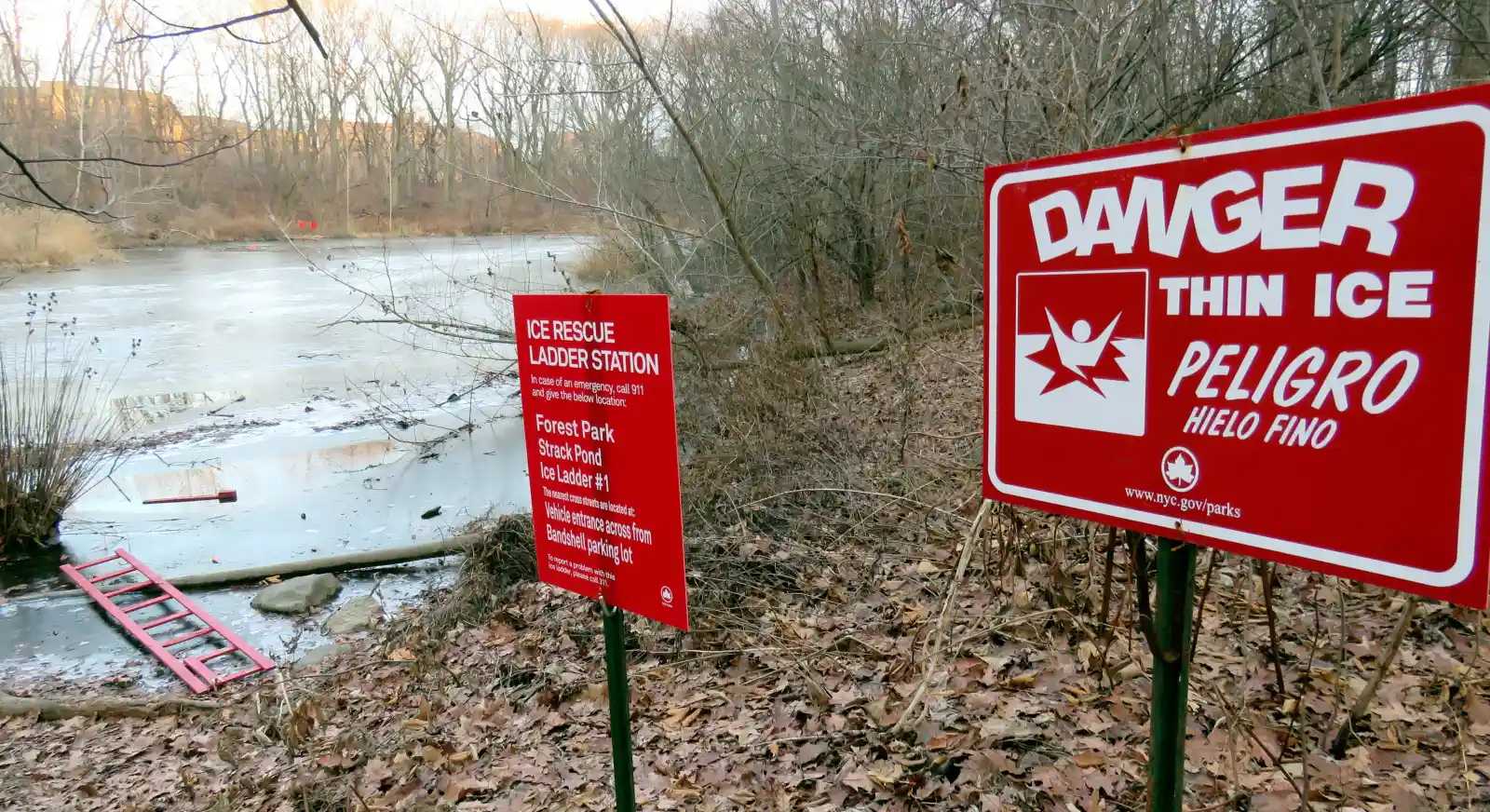 A 14-year-old boy who tried to help the kid that fell into the pond, fell in himself and needed to be rescued by the firefighters. 