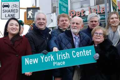 Council Member Julie Won hosted a street co-naming ceremony honoring the New York Irish Center in Long Island City.
