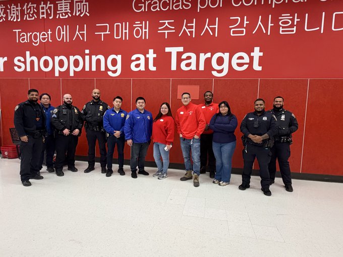 Members of the 109th Precinct Q-Team and community affairs officers met with the security team at Target after a retail theft crew stole 16 pairs of sneakers worth around $1,000 earlier this month.