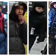 Cops are looking for the four suspects who allegedly pulled knives on a man and beat him with a baseball bat and chair during a gang assault inside a Flushing McDonald's.
