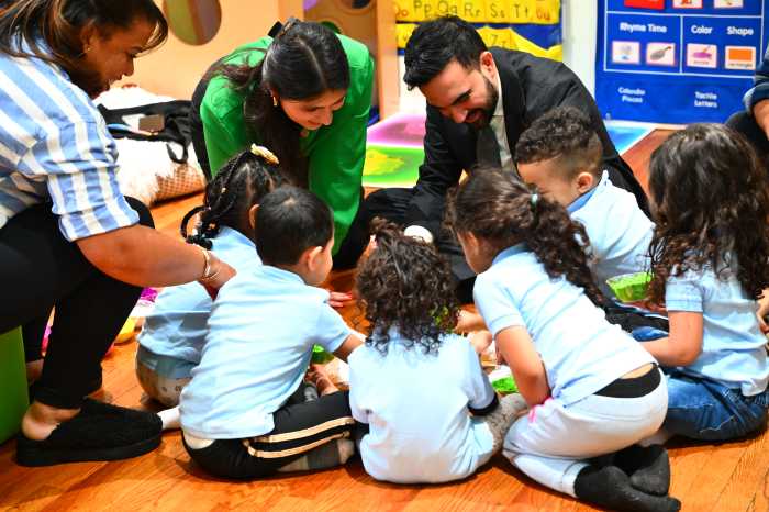Mayor Zohran Mamdani celebrates Holi with children at Lucy's Rainbow Daycare. Photo by Ramy Mahmoud.