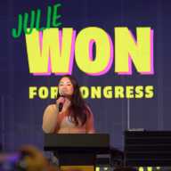 Council Member Julie Won officially launched her congressional bid on Sunday night. Photo via Mackey Landey/Won campaign.