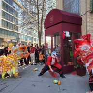 LICP's ceremonial lion dance outside Soothr.