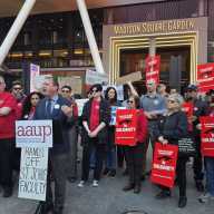 Former City Comptroller Brad Lander speaks at a St. John's faculty rally outside Madison Square Garden on Wednesday, March 11.
