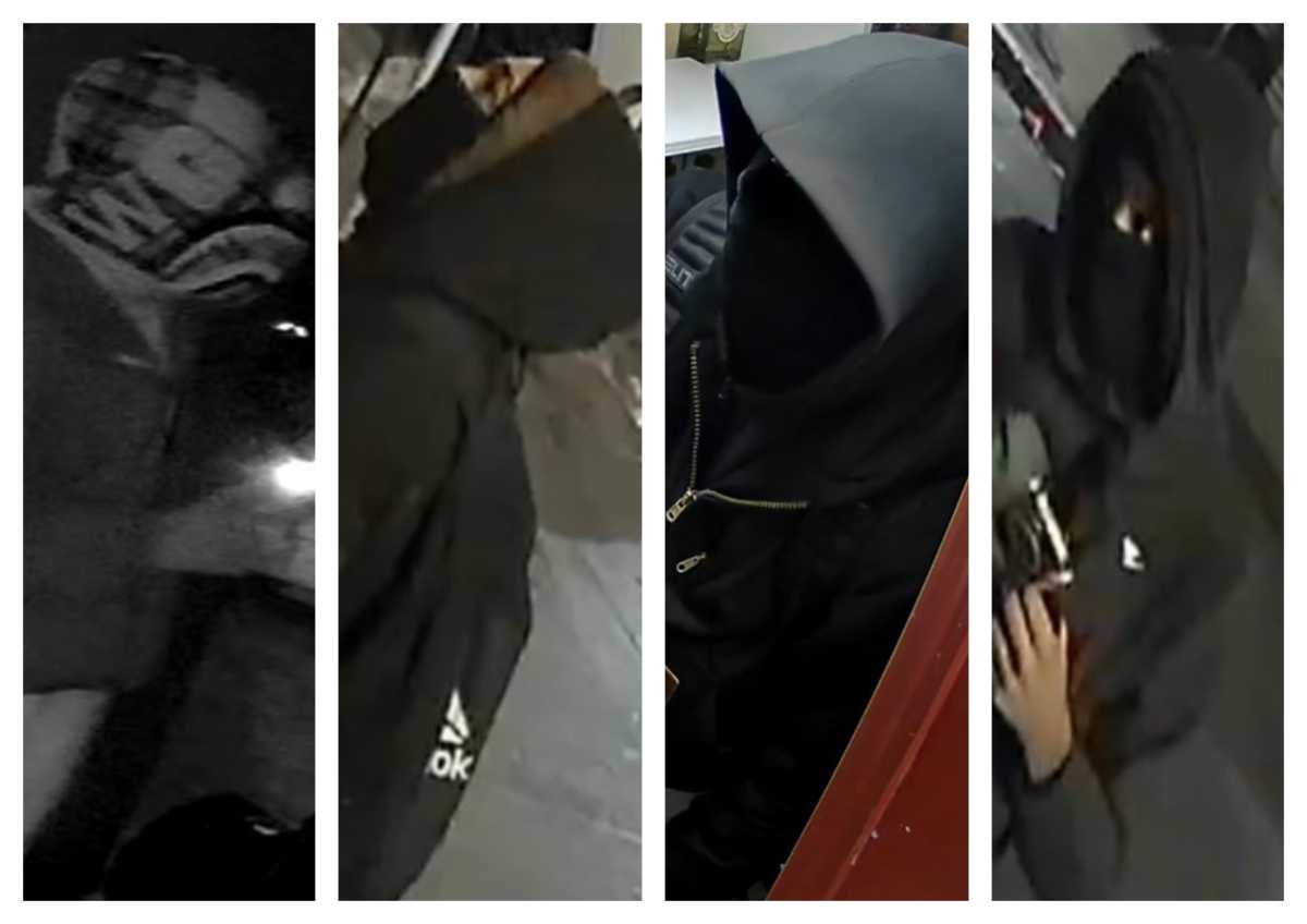 Cops are looking for the four suspects who broke into four commercial businesses at the same shopping center on Maurice Avenue in Maspeth.