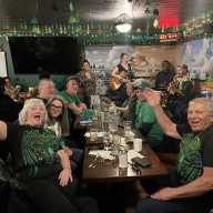 A table of patrons celebrating the St. Patrick's Day festivities at Neir's Tavern in Woodhaven in March 2025.
